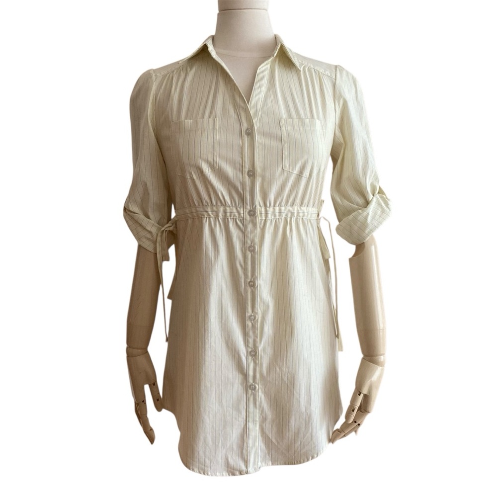 J COOPER | 'Asto' Striped Tunic Blouse | Yellow Cotton V-Neck | Size S |